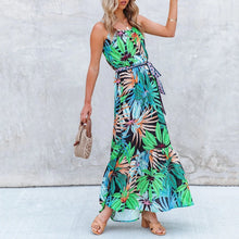 Load image into Gallery viewer, Fashion Green Floral Printed Maxi Dress
