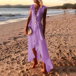 Elegant V-Neck Ruffle Maxi Dress