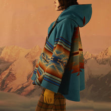 Load image into Gallery viewer, Long Sleeved Hooded Printed Woolen Coat
