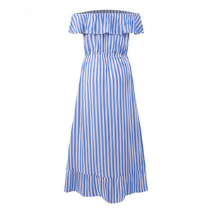 One-Shoulder Striped Slit Irregula Maxi Dress