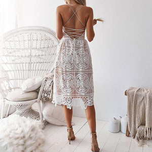 Sexy V-Neck Lace Backless Midi Dress