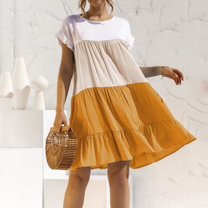 Contrasting Color Loose Dress