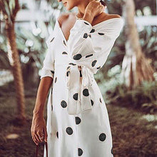 Load image into Gallery viewer, Polka Dot Print V-neck Off-The-Shoulder Dress
