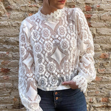 Load image into Gallery viewer, See Through Stand Collar Long Sleeve Lace Tops
