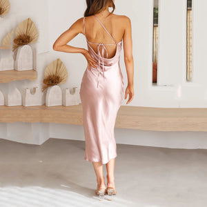 One-Shoulder Lace-Up Slim Party Dress