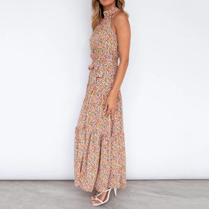 Fashion Halter print Sleeveless Vacation Maxi Dress