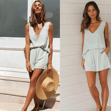 Load image into Gallery viewer, Striped V-neck Tank Top Shorts Casual Set
