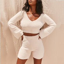 Load image into Gallery viewer, Plush V-neck Shorts Casual Look Set

