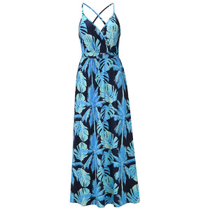 Bohemian Floral Print Suspender Maxi Dress
