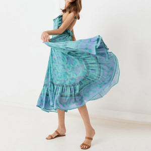 Fashion Printed Suspender Maxi Dress