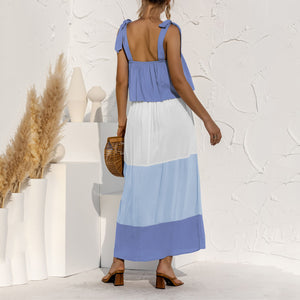 Lace-Up Ruffled Contrast Dress