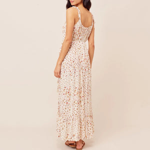 Elegant Sleeveless Ruffle Hem Vacation Maxi Dress