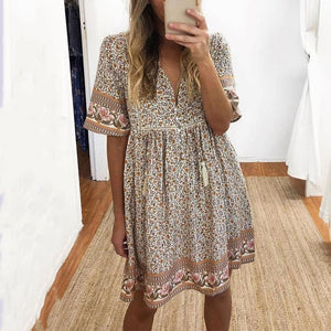 Bohemian Style V-Neck Print Dress