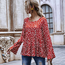 Load image into Gallery viewer, Round Neck Polka Dot Print Long Sleeves Tops
