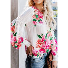 Load image into Gallery viewer, Floral Print Round Neck Chiffon Shirt
