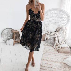 Sexy V-Neck Lace Backless Midi Dress