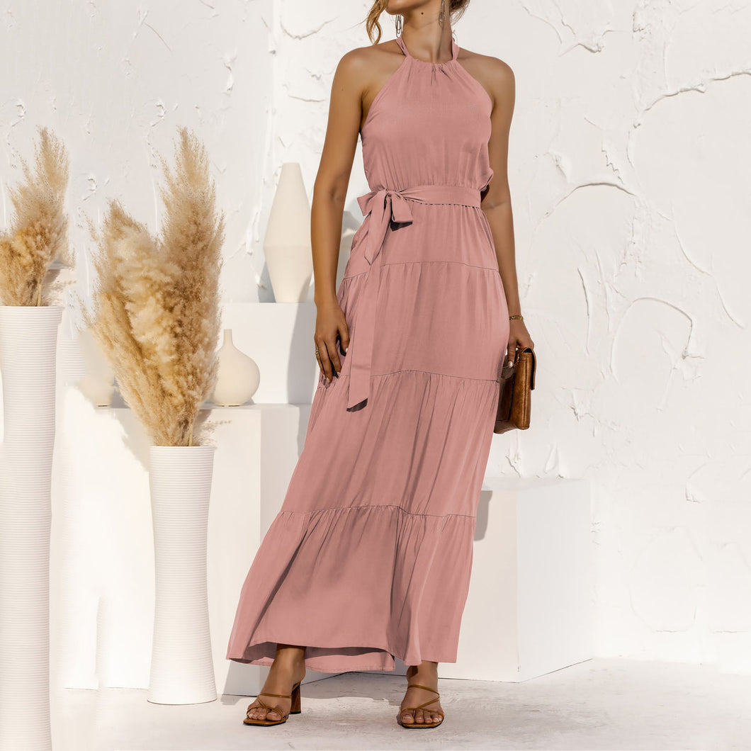 Halter Lace Up Backless Dress
