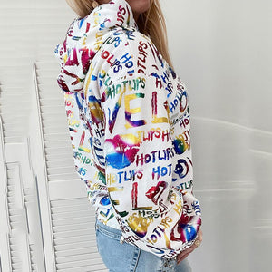Color Letter Print Hoodie Sweatshirt