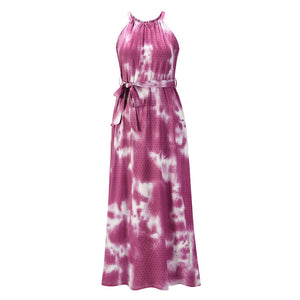 Tie-Dye Printed A-Line Sleeveless Maxi Dress