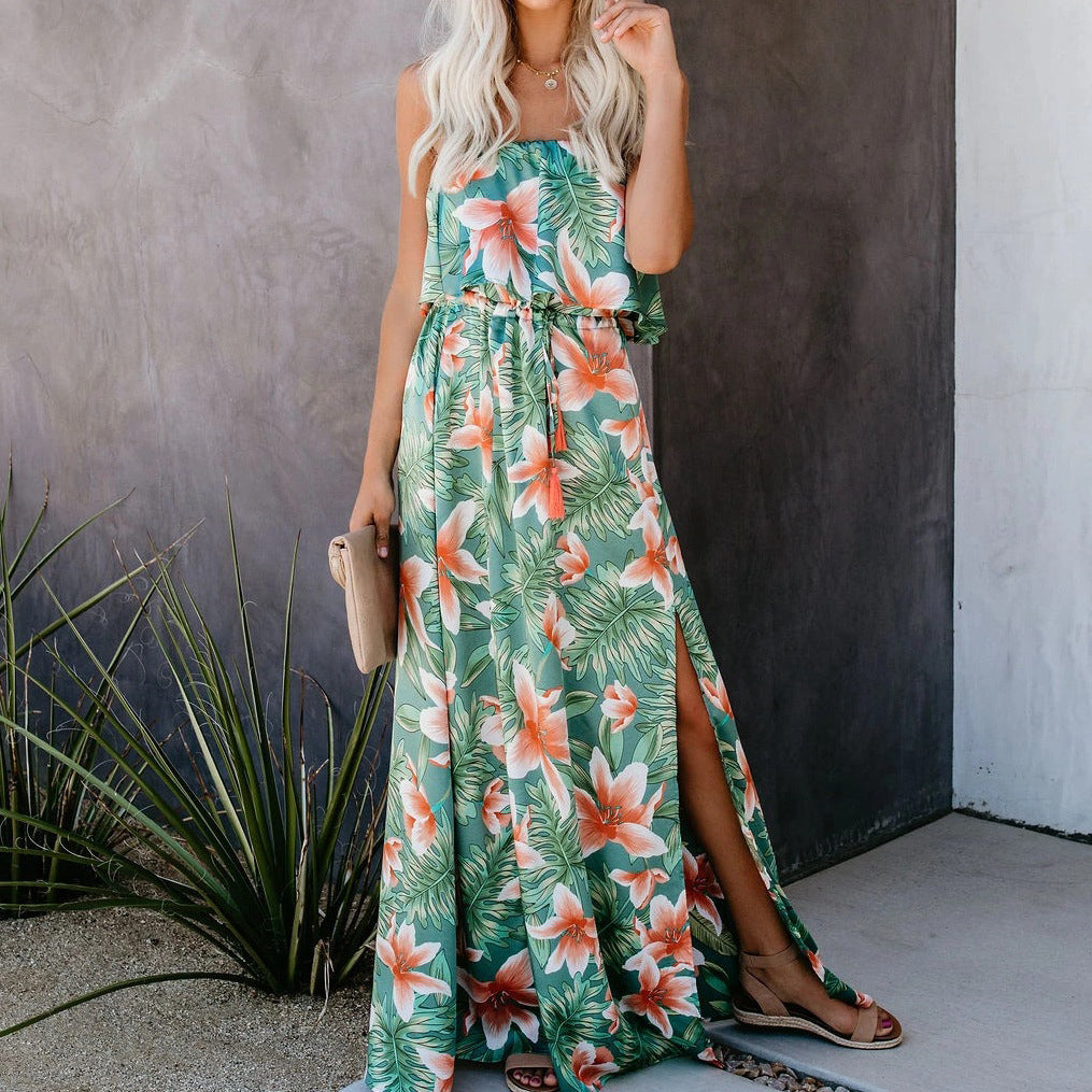 Fashion Floarl Printed Off Shoulder Summer Maxi Dress