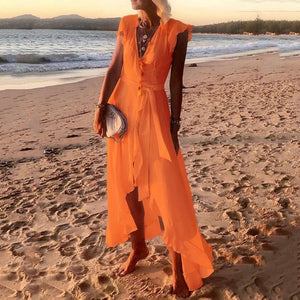 Elegant V-Neck Ruffle Maxi Dress
