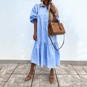 Simple Long Sleeve Lapel Shirt Dress