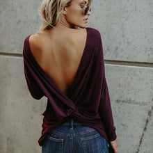 Load image into Gallery viewer, Sexy Open Back Knotted Long-sleeved T-shirt
