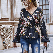 Load image into Gallery viewer, Printed V-neck Waist Long Sleeve Top
