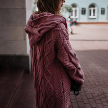 Load image into Gallery viewer, Casual Solid Color Hooded Knit Long Cardigan
