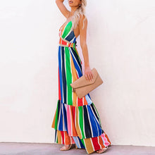 Load image into Gallery viewer, Lovely Rainbow Stripe Printed Casual Maxi Dress
