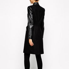 Load image into Gallery viewer, Stitching PU Leather Mid-Length Slim Coat
