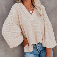 Load image into Gallery viewer, V-neck Lantern Sleeve Knit Top
