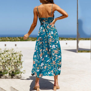 V-Neck Floarl Printed Vacation Maxi Dress