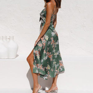 Floral Printed Bow Design Maxi Dress