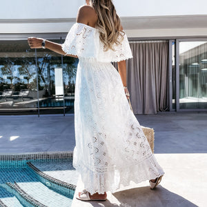 Elegant White Off Shoulder Vacation Maxi Dress