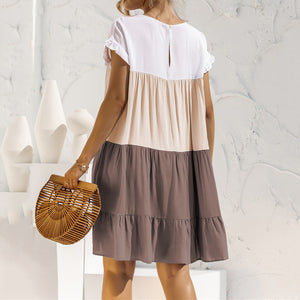 Contrasting Color Loose Dress