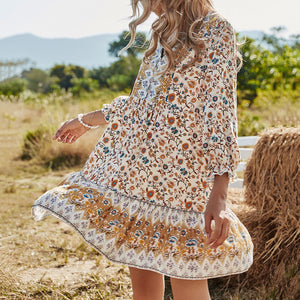 V-Neck Bohemian Floarl Print Dress