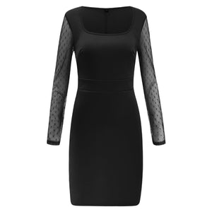 Mesh Stitching Long Sleeve Bodycon Dress