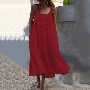 Solid Color Ruffled Sling Dress