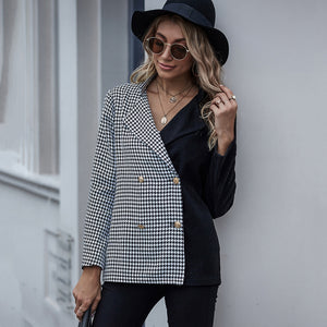 Checked Two-tone Blazer Cardigan