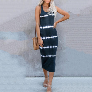 Tie Dye Casual Sleeveless Maxi Dress