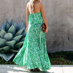 Floarl Printed Off-The-Shoulder Ruffled Vacation Dress