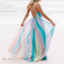 Load image into Gallery viewer, Fashion V-Neck Rainbow Mesh Sling Maxi Dress
