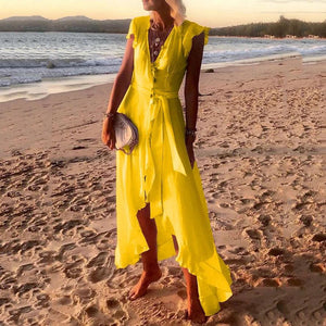 Elegant V-Neck Ruffle Maxi Dress