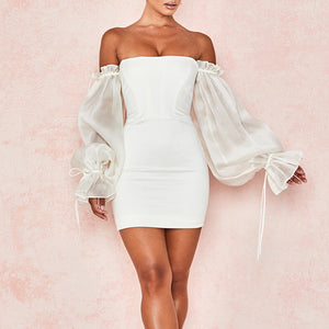 Off Shoulder Lantern Sleeve Bodycon Dress