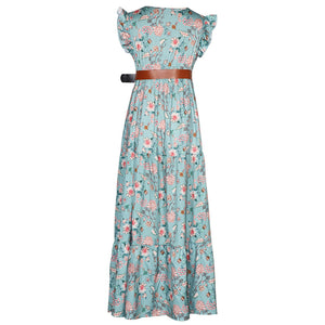 Floral V-Neck Floarl Printed Maxi Dress