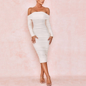 Solid Color Sexy Slim Off Shoulder Bodycon Dress