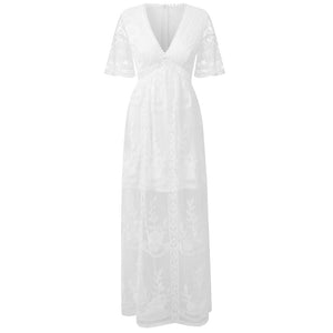 Vacation Style V-Neck Lace Maxi Dress