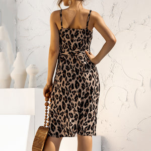 Leopard Print Split Sling Dress