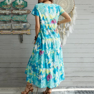 Flower Printed Round Neck Maxi Dress